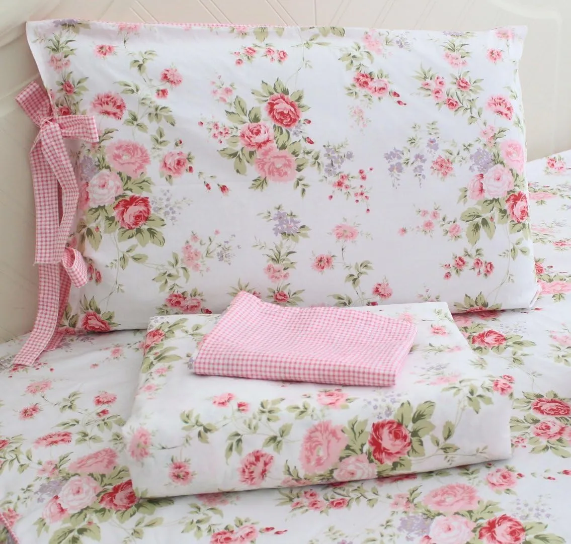 FADFAY Cotton Bed Sheets Set Rose Floral Bed Sheets 4-Piece Queen Size