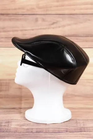 Faux Leather Newsboy Cap