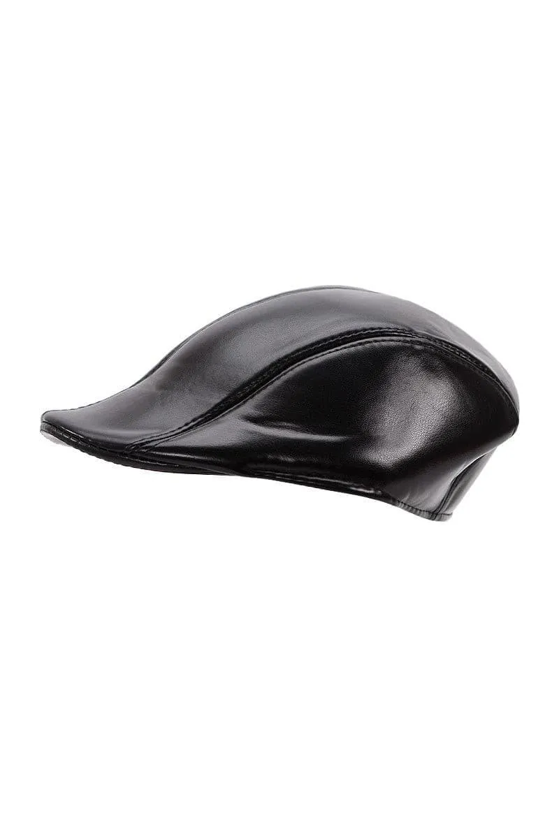 Faux Leather Newsboy Cap