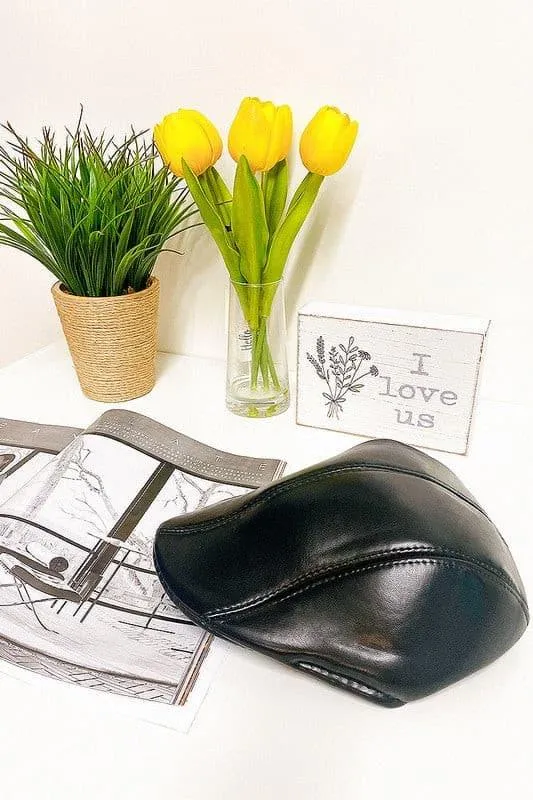 Faux Leather Newsboy Cap