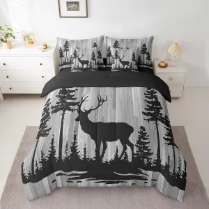 Feelyou Cute Deer Bedding Set All Season Full Size Deer Hunting Comforter Set 7 Pieces Antlers Western Farmhouse Wild Animal Bed in a Bag Grey Tree Bed Set with Comforter, Sheet Set, Pillowcases