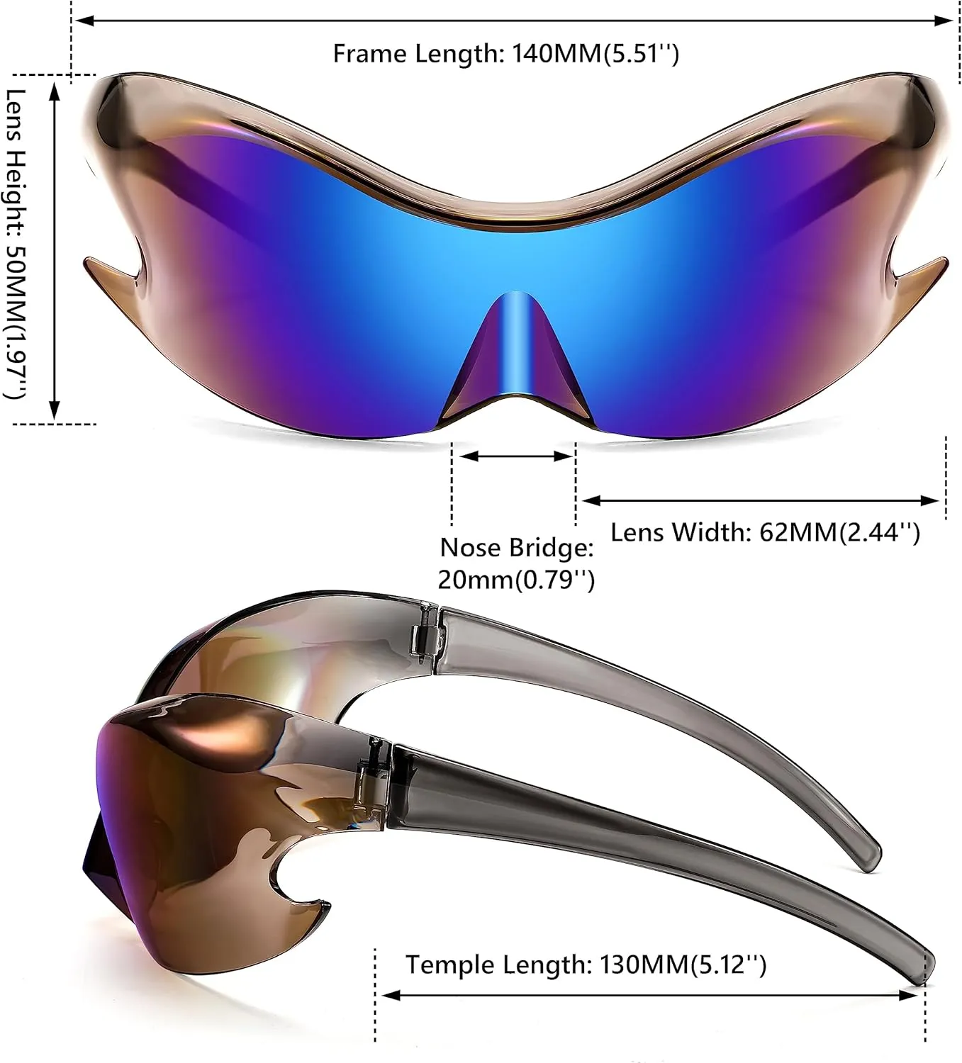 FEISEDY Futuristic Sunglasses, Fashion Alien Y2K Wrap Around for Women Men B4135