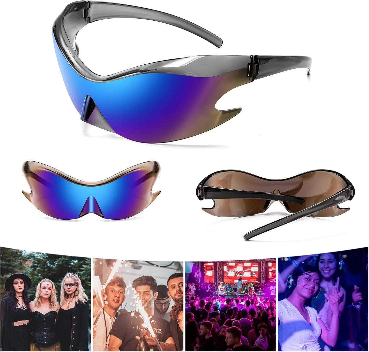 FEISEDY Futuristic Sunglasses, Fashion Alien Y2K Wrap Around for Women Men B4135