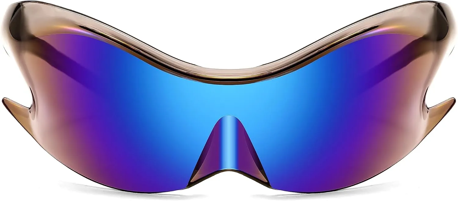 FEISEDY Futuristic Sunglasses, Fashion Alien Y2K Wrap Around for Women Men B4135