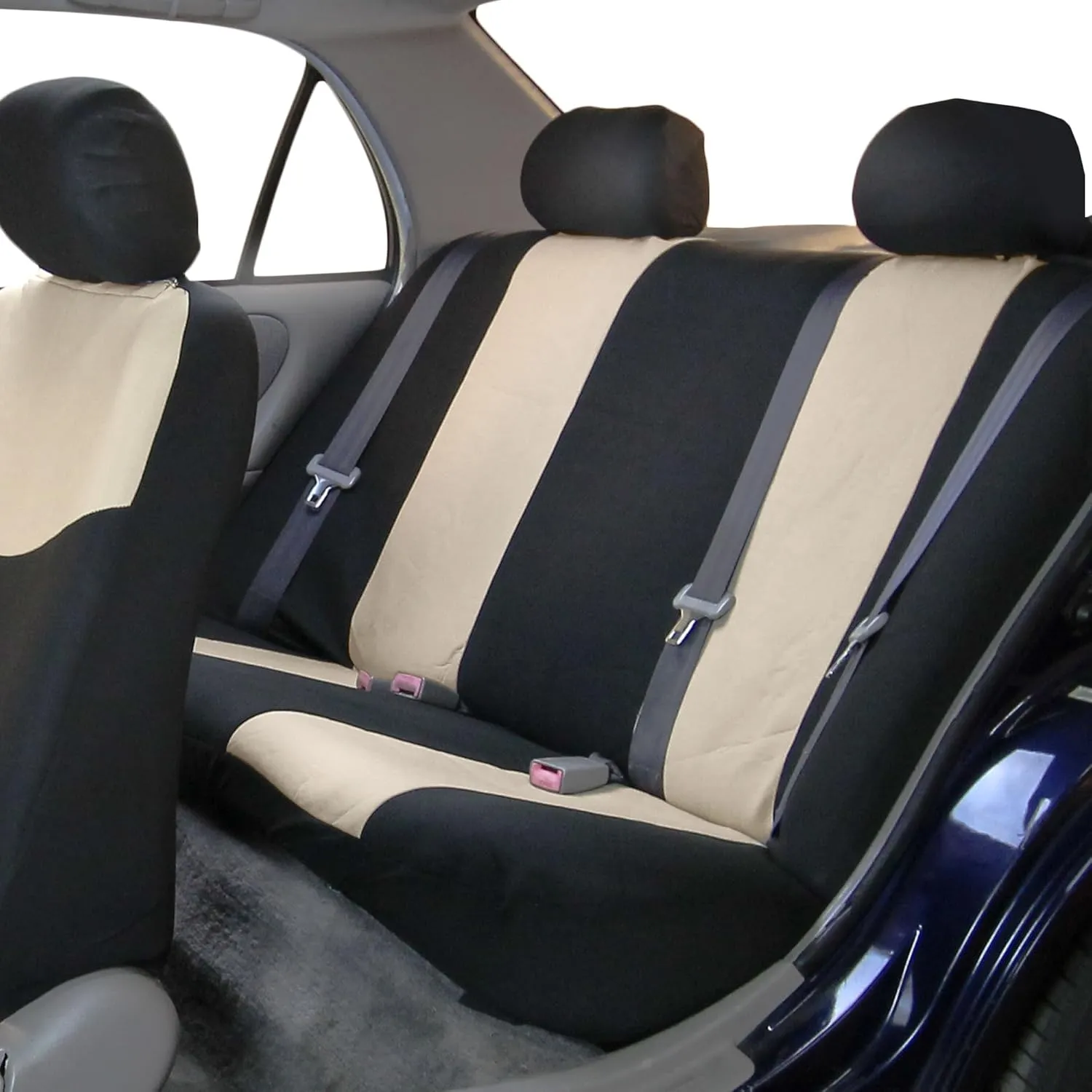 FH Group Pique Fabric Full Set Seat Covers Beige and Black- Fit Most Car, Truck, SUV, or Van