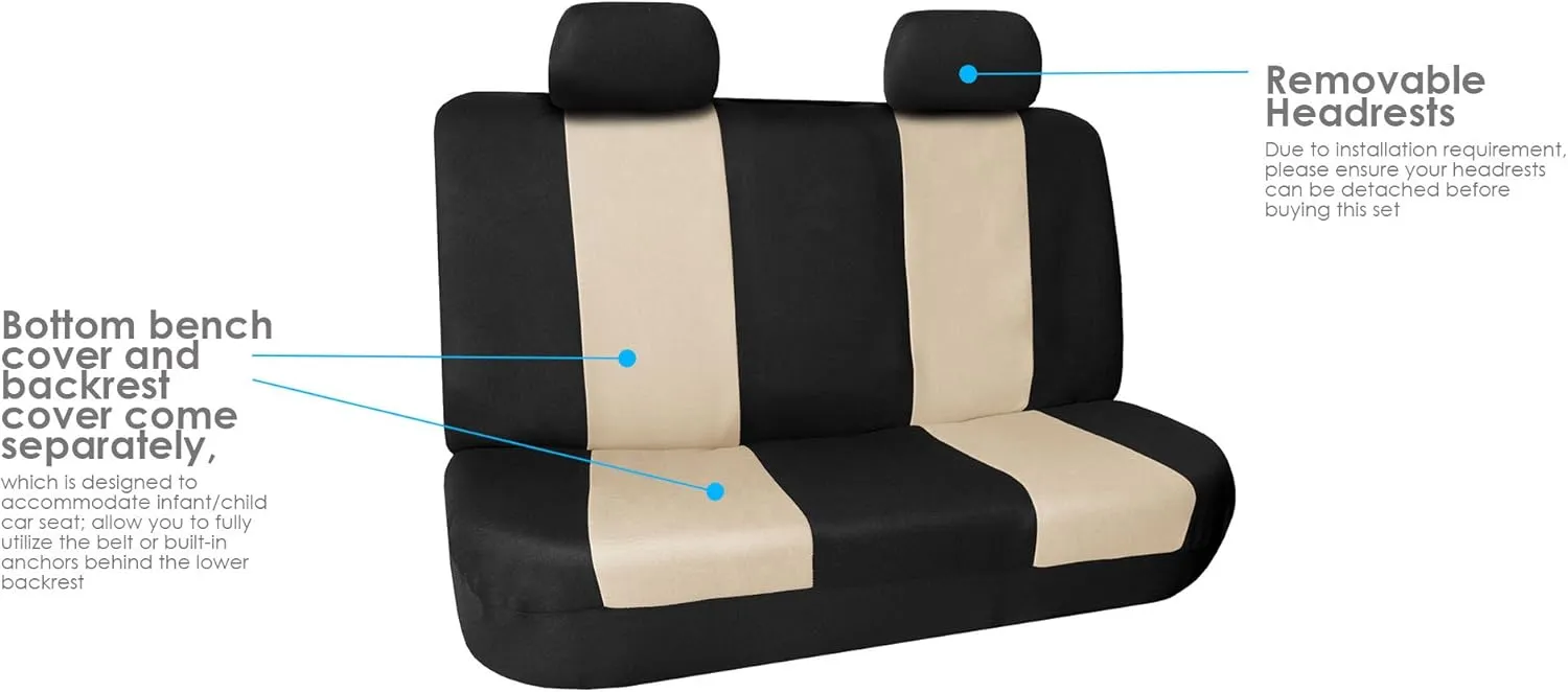 FH Group Pique Fabric Full Set Seat Covers Beige and Black- Fit Most Car, Truck, SUV, or Van