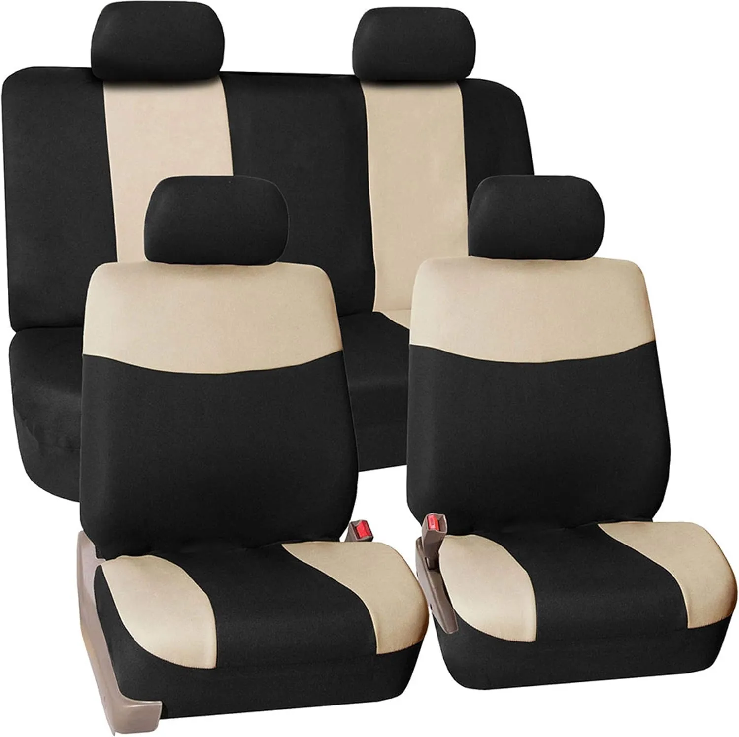 FH Group Pique Fabric Full Set Seat Covers Beige and Black- Fit Most Car, Truck, SUV, or Van
