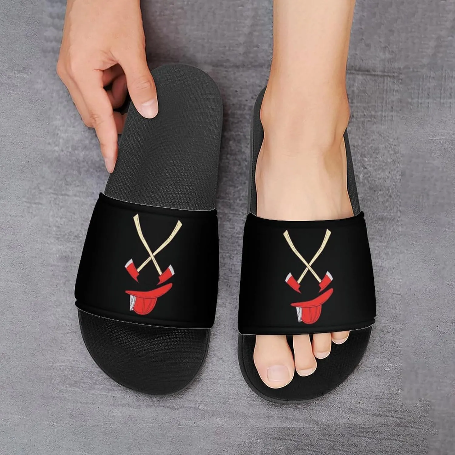 Fire Axe Firefighter House Slippers for Women Men Shower Slides Bathroom Sandals