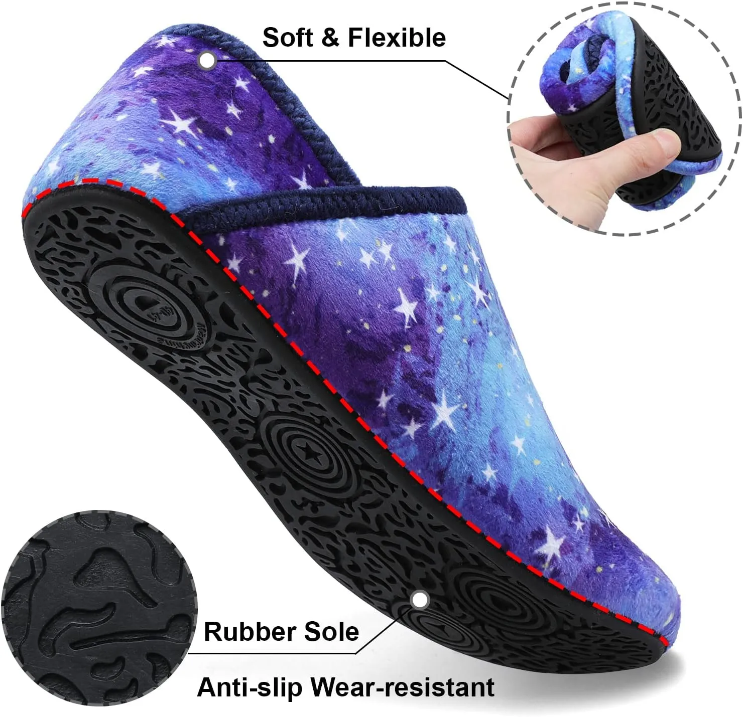 Fires Womens Mens Slippers with Rubber Sole Soft-Lightweight House Slipper Socks Around House Shoes Non Slip Indoor/Outdoor