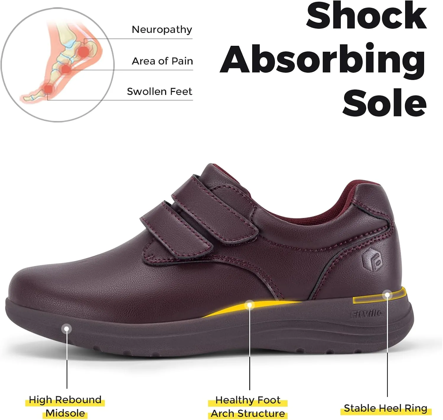 FitVille Wide Diabetic Walking Shoes for Women, Dress Casual Comfortable Leather Oxford Shoes for All-Day Comfort
