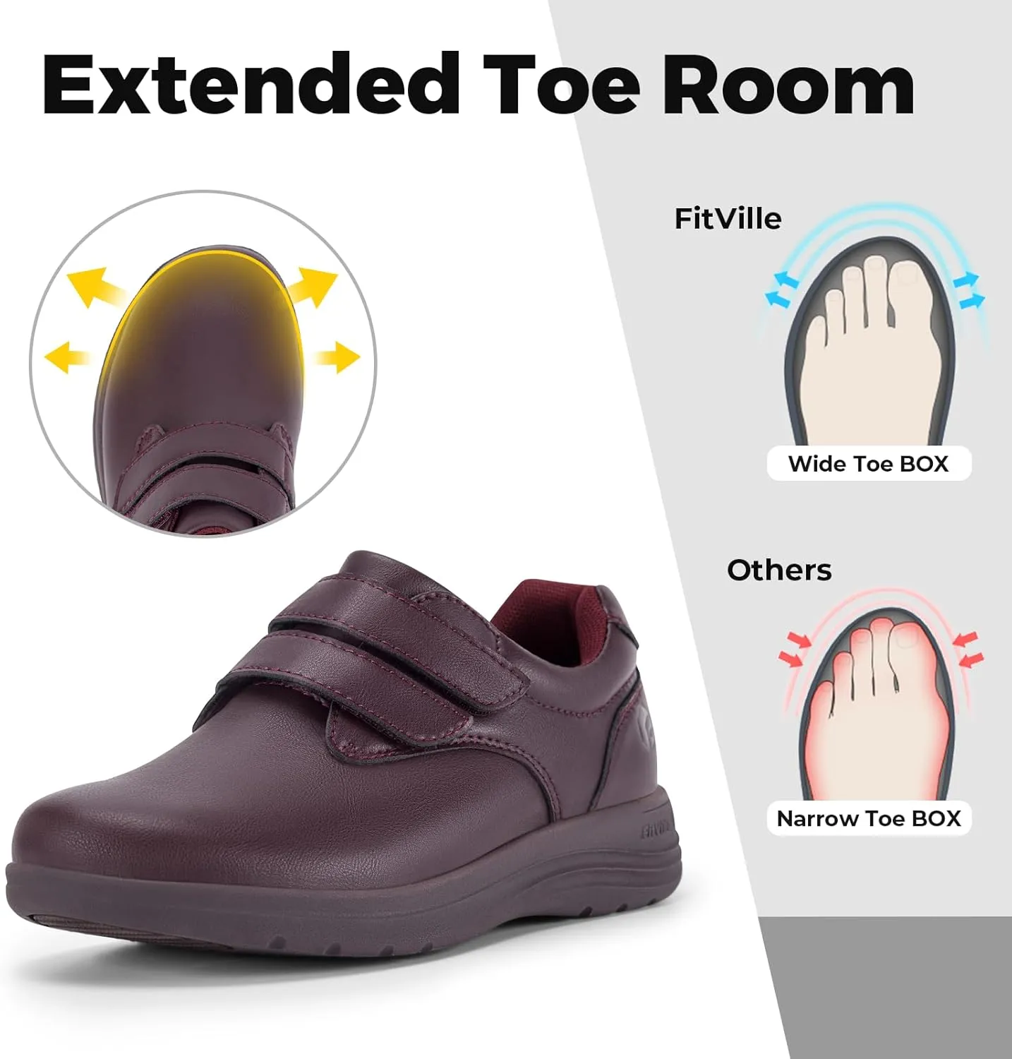 FitVille Wide Diabetic Walking Shoes for Women, Dress Casual Comfortable Leather Oxford Shoes for All-Day Comfort