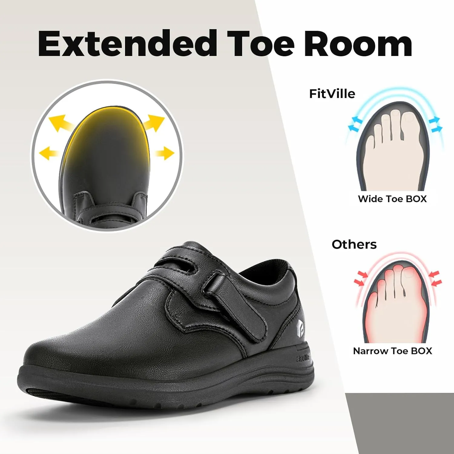 FitVille Wide Walking Shoes for Women Diabetic Dress Shoes with Arch Support Casual Orthopedic Leather Oxford Shoes All Day Comfort