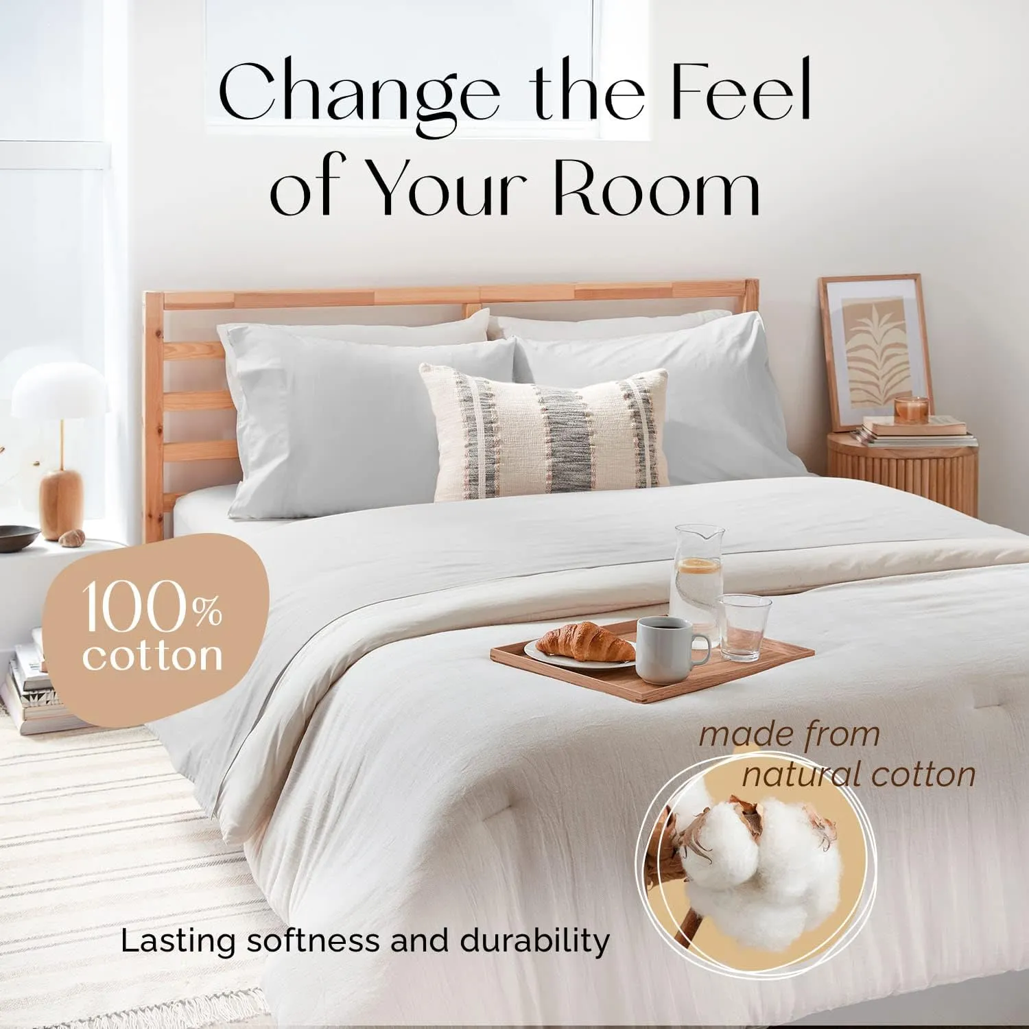 Five Looms 4 Piece Everyday Percale Sheets Set, 100% Cotton with Deep Pocket 15”, Easy Care Natural and Breathable Crisp Cooling Sheets Set, Fitted Sheet, Flat Sheet and 2 Pillowcases, Queen, Gray