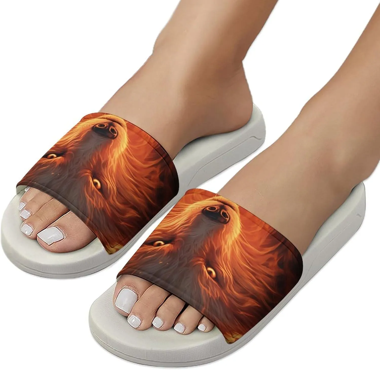 Flaming Wolf Open Toe Slippers for Women And Men Non Slip Shower Slippers Home Slippers