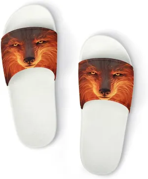 Flaming Wolf Open Toe Slippers for Women And Men Non Slip Shower Slippers Home Slippers