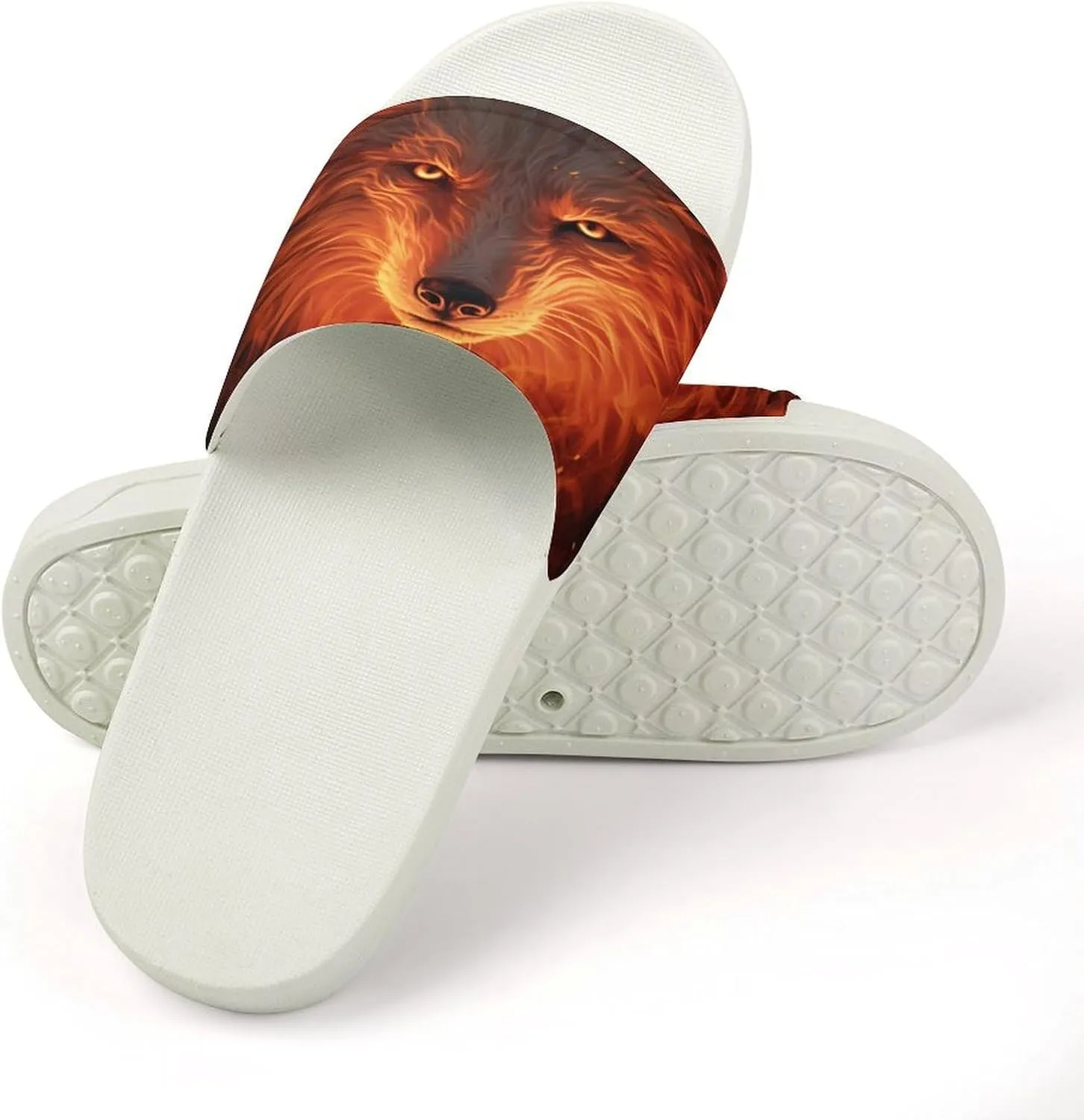 Flaming Wolf Open Toe Slippers for Women And Men Non Slip Shower Slippers Home Slippers