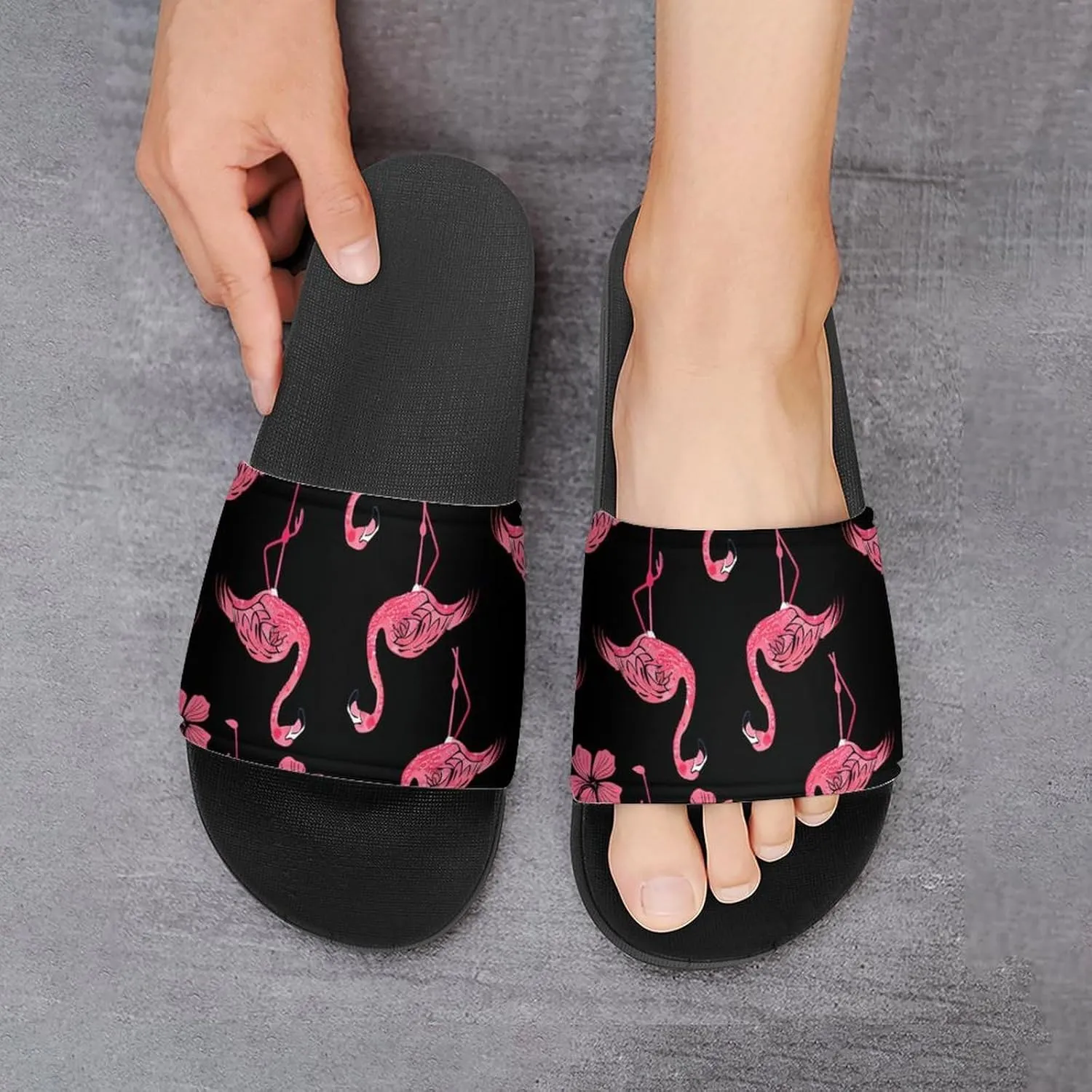 Flamingo Hibiscus Floral Slippers for Women Men Anti-Slip Shower Slides Open Toe Slippers for Home Outdoor Beach