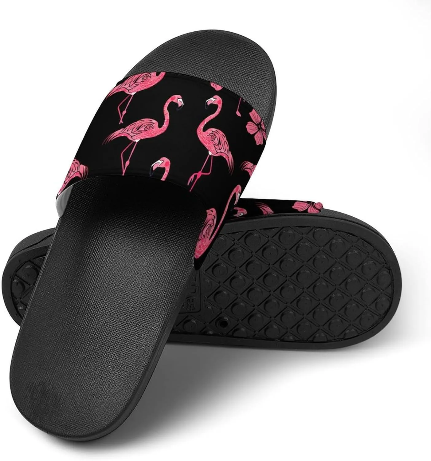 Flamingo Hibiscus Floral Slippers for Women Men Anti-Slip Shower Slides Open Toe Slippers for Home Outdoor Beach
