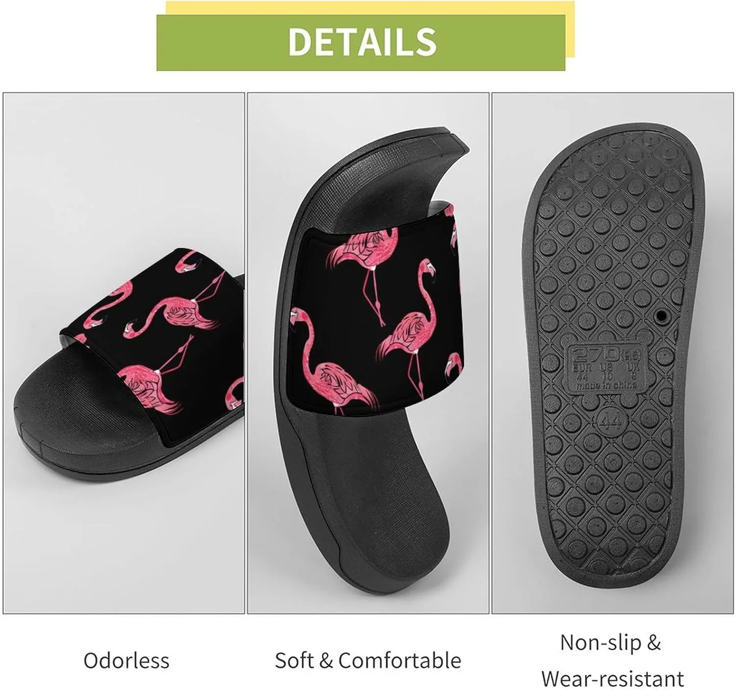 Flamingo Hibiscus Floral Slippers for Women Men Anti-Slip Shower Slides Open Toe Slippers for Home Outdoor Beach