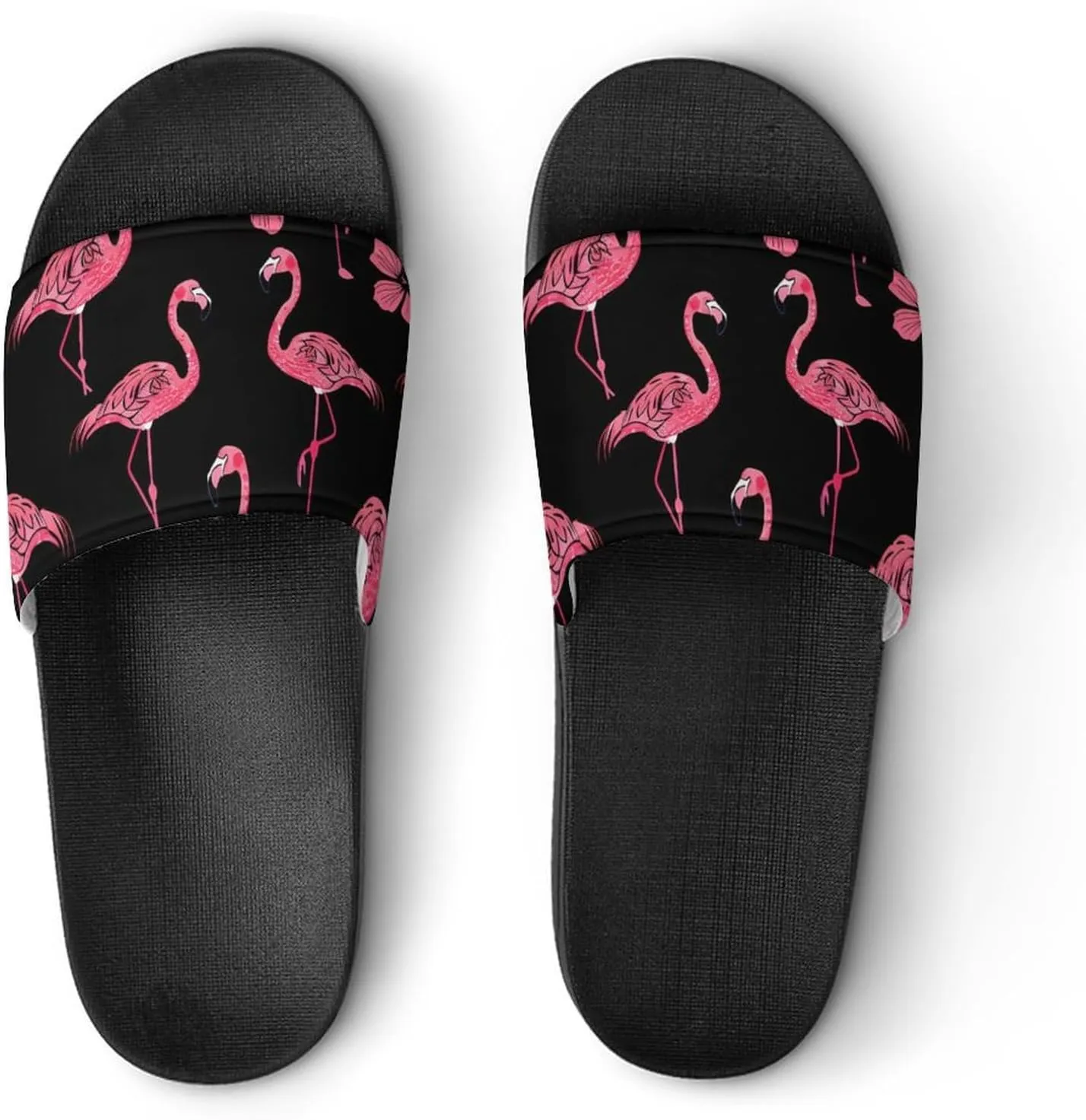 Flamingo Hibiscus Floral Slippers for Women Men Anti-Slip Shower Slides Open Toe Slippers for Home Outdoor Beach