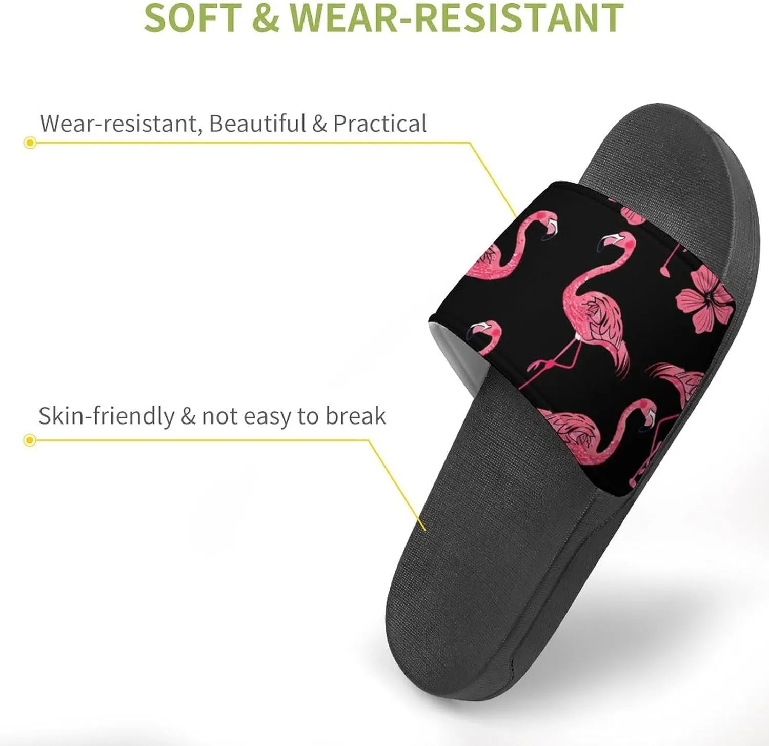 Flamingo Hibiscus Floral Slippers for Women Men Anti-Slip Shower Slides Open Toe Slippers for Home Outdoor Beach