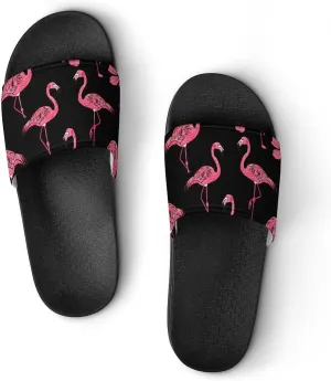 Flamingo Hibiscus Floral Slippers for Women Men Anti-Slip Shower Slides Open Toe Slippers for Home Outdoor Beach