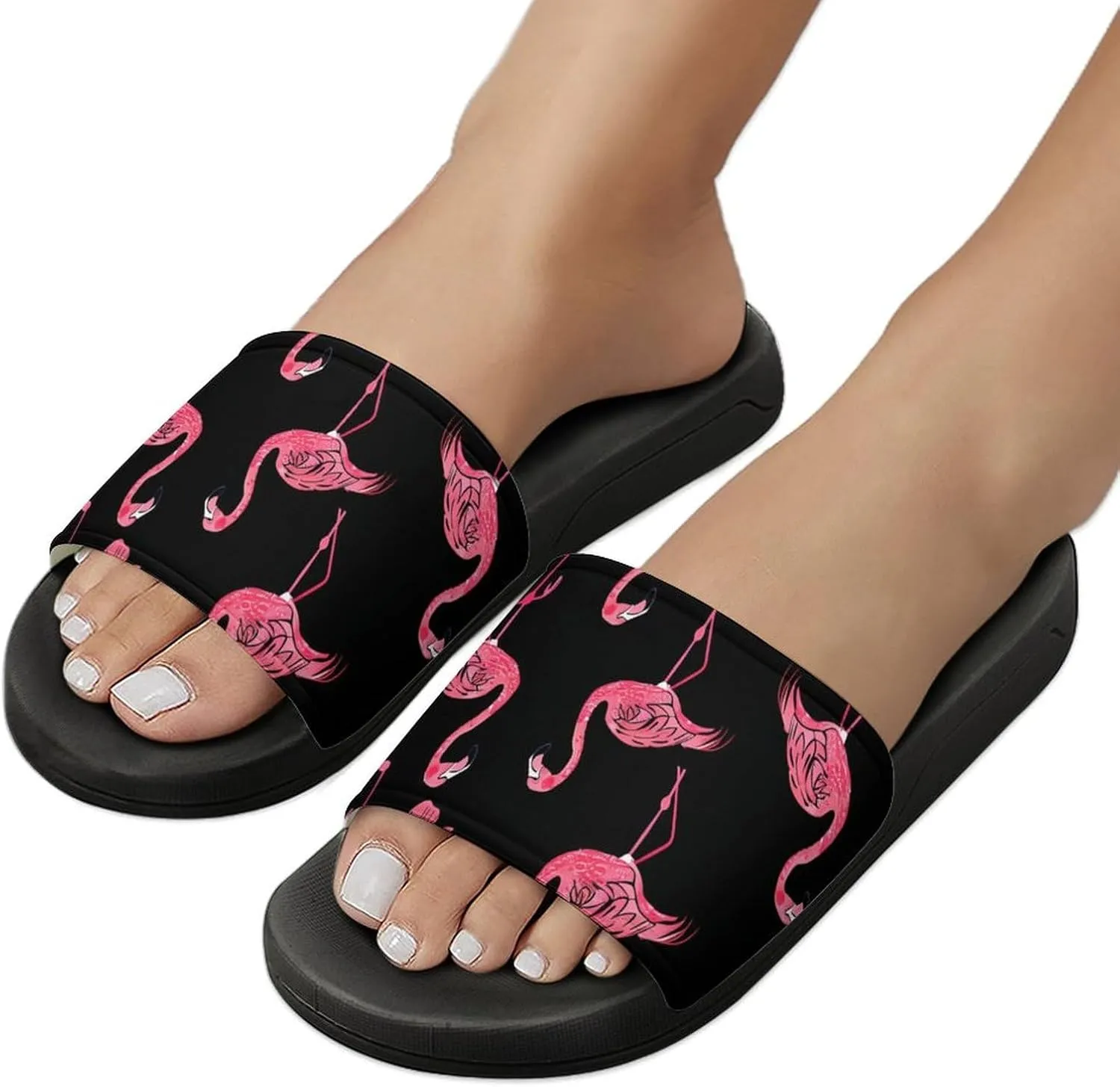 Flamingo Hibiscus Floral Slippers for Women Men Anti-Slip Shower Slides Open Toe Slippers for Home Outdoor Beach