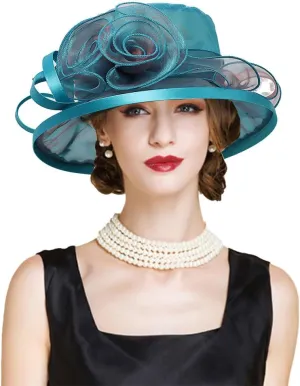 Flat Top Sun Visor Hats for Women Floral Bride Wedding Fascinator Hat Bucket Hat Cocktail Party Derby Cap
