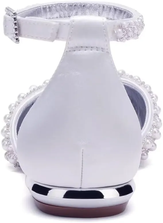 Flat Wedding Shoes for Bride Closed Toe Pearl Bridal Flats Comfortable Wedding Flats