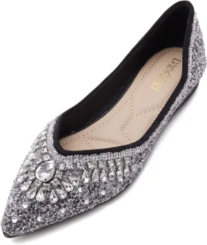 Flats Shoes Women Rhinestone Sequin Wedding Pointed Toe Dress Flat Shoes Comfortable Flats for Women Dressy