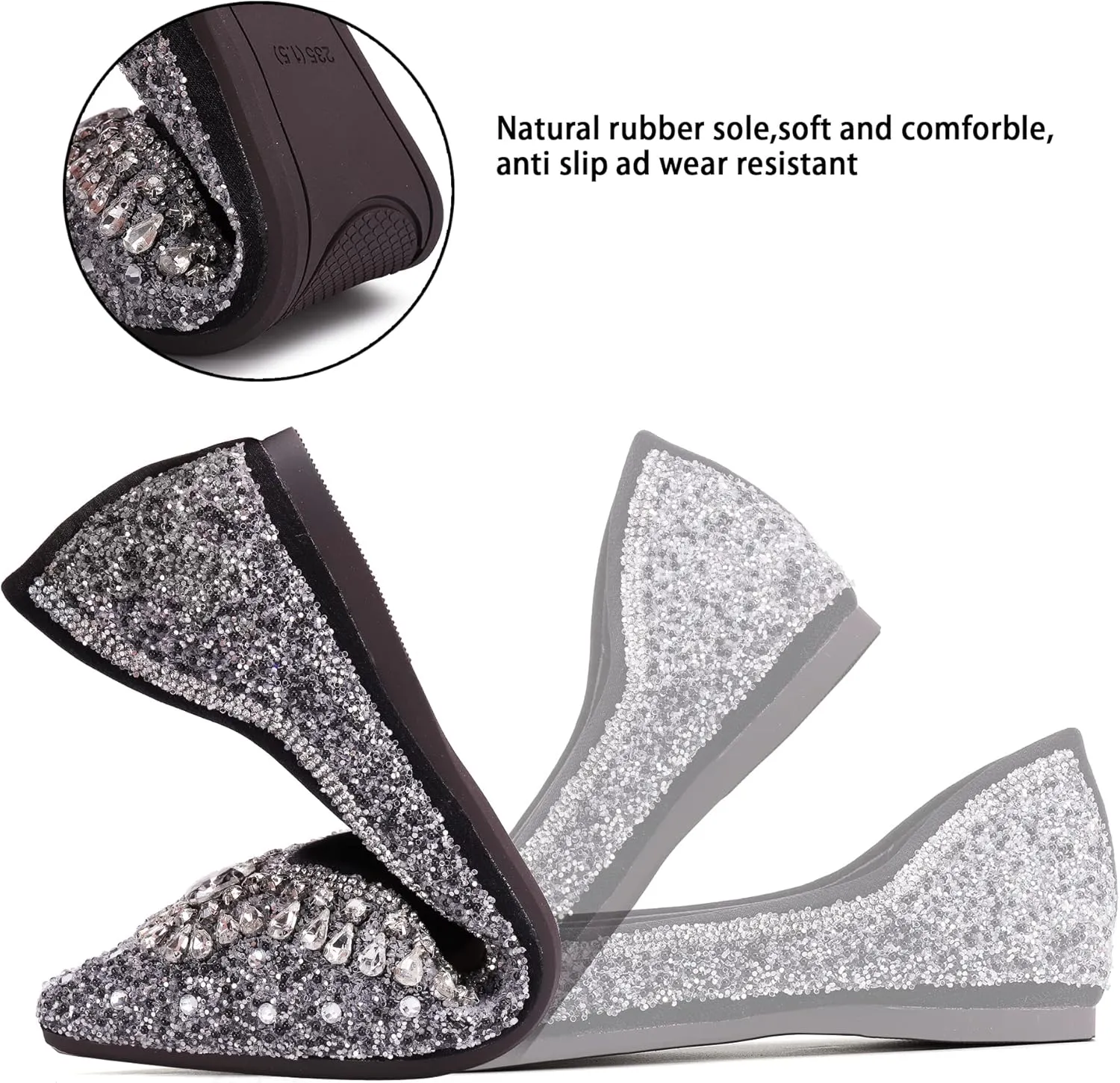 Flats Shoes Women Rhinestone Sequin Wedding Pointed Toe Dress Flat Shoes Comfortable Flats for Women Dressy