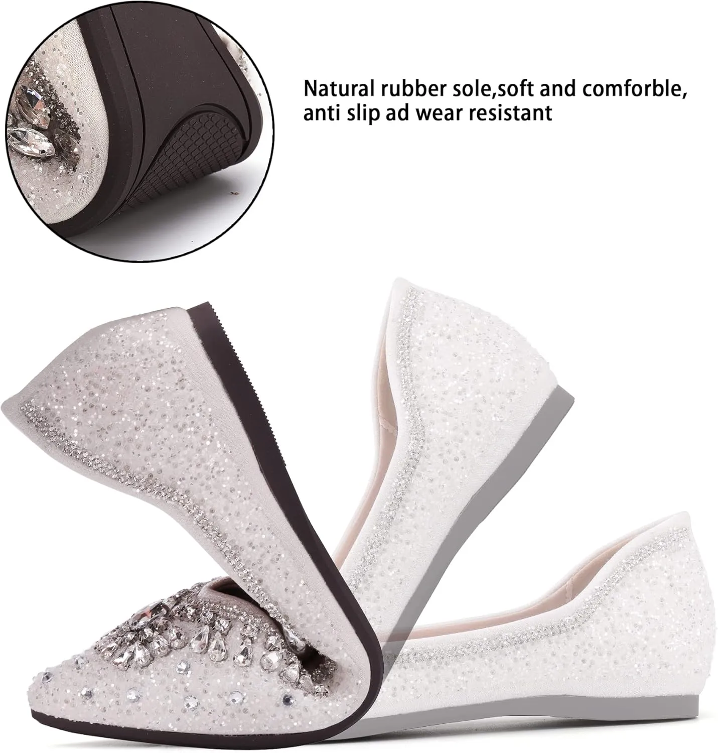 Flats Shoes Women Rhinestone Sequin Wedding Pointed Toe Dress Flat Shoes Comfortable Flats for Women Dressy