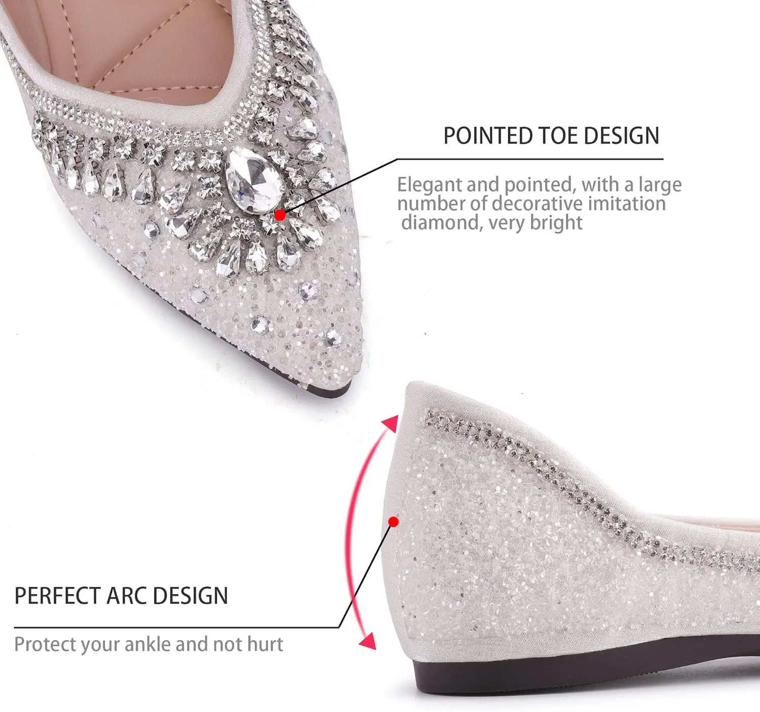 Flats Shoes Women Rhinestone Sequin Wedding Pointed Toe Dress Flat Shoes Comfortable Flats for Women Dressy