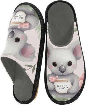 Floral Koala House Slippers, Non Slip Slippers for Women Men Warm Slippers House Shoes Indoor Outdoor Slippers