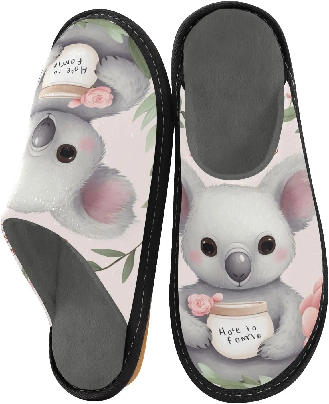 Floral Koala House Slippers, Non Slip Slippers for Women Men Warm Slippers House Shoes Indoor Outdoor Slippers