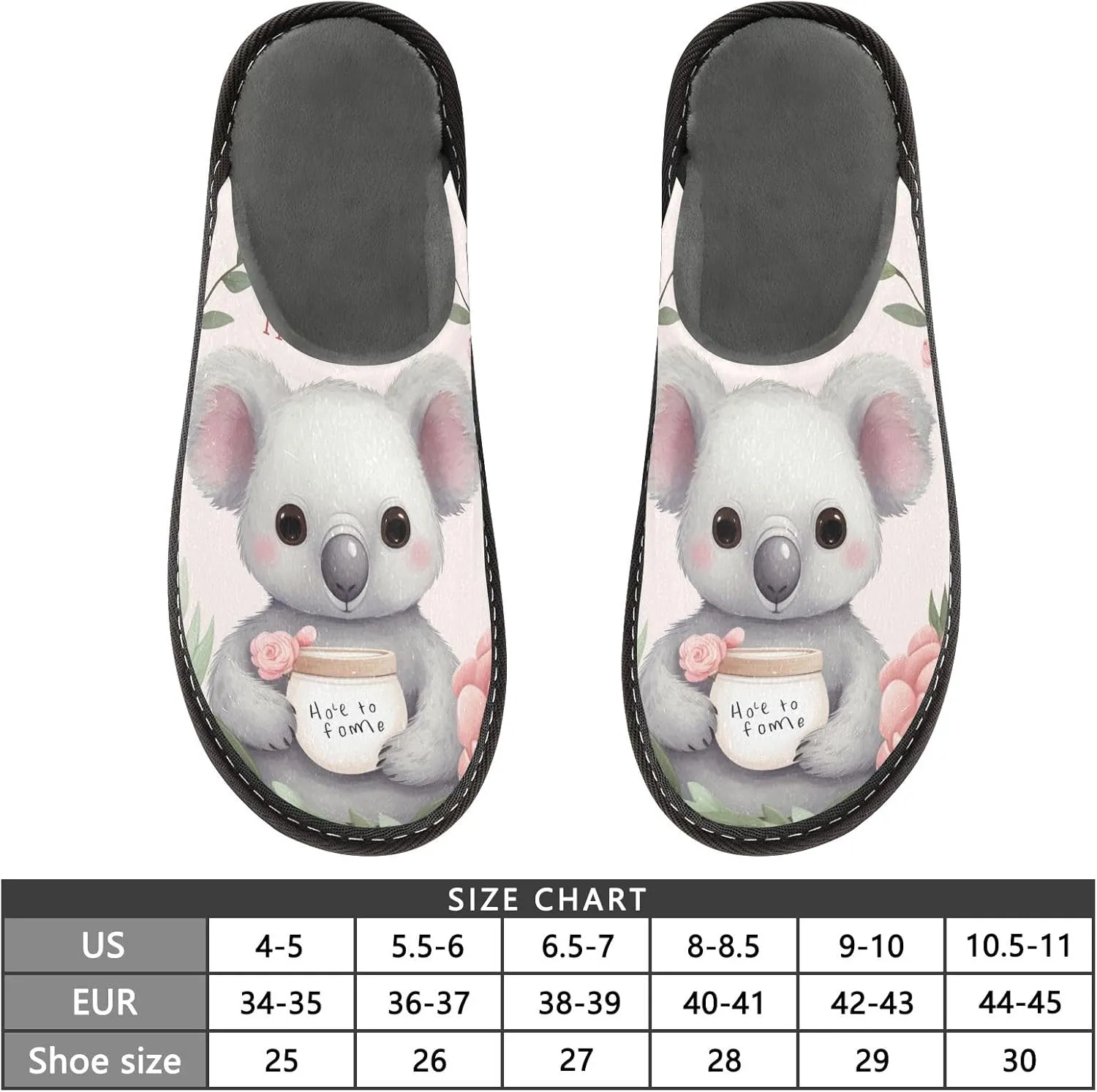 Floral Koala House Slippers, Non Slip Slippers for Women Men Warm Slippers House Shoes Indoor Outdoor Slippers