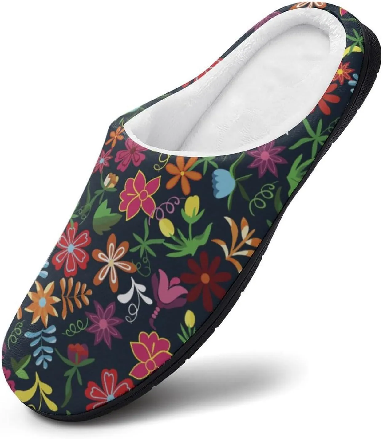 Floral Mexican Embroidery Birds Pattern Slippers for Women Girls Warm Plush Indoor Outdoor Shoes Non Slip
