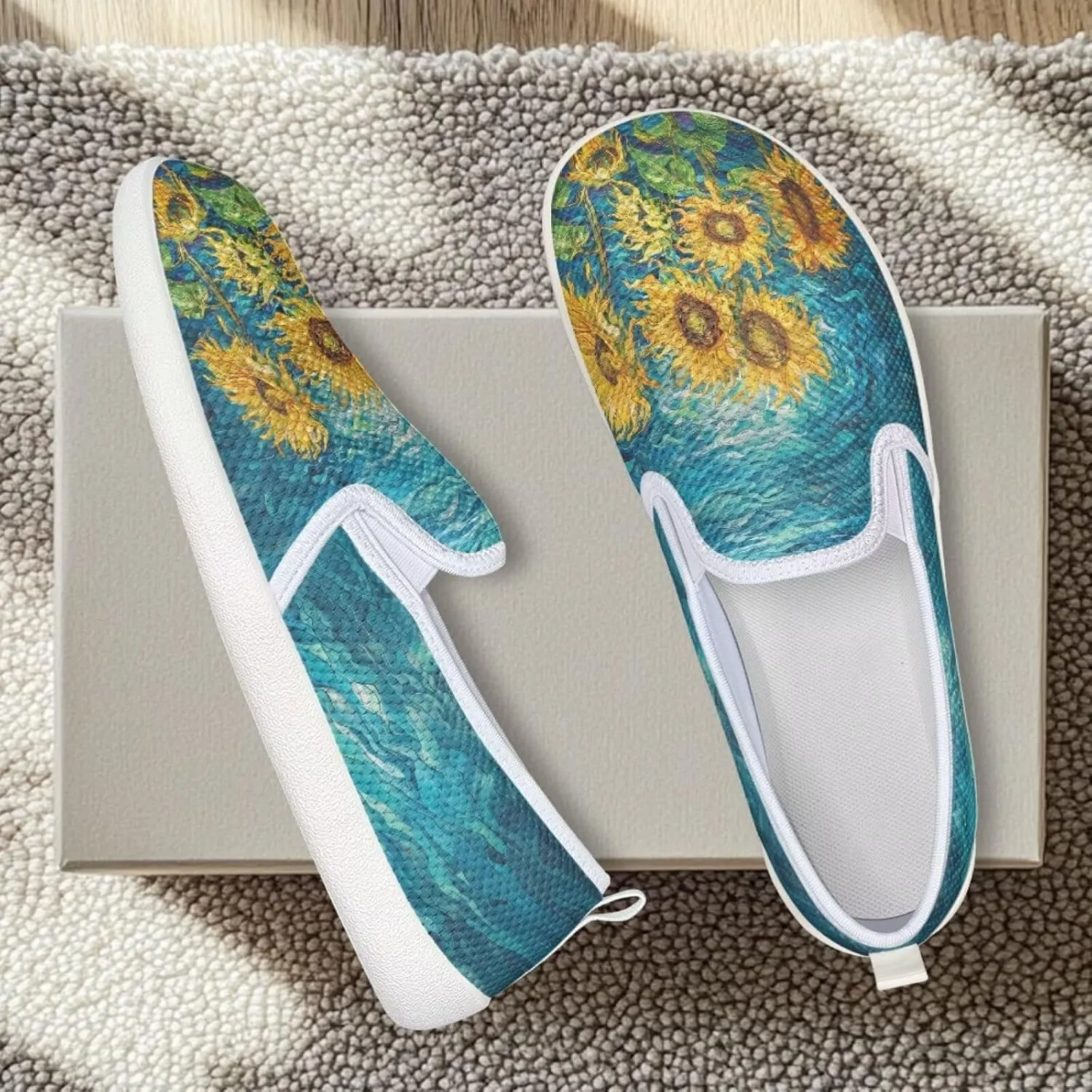 Flower Pattern Flat Mesh Shoes | Slip-Resistant Work Shoes & Tennis Shoes | Comfortable & Stylish Shoes for Women