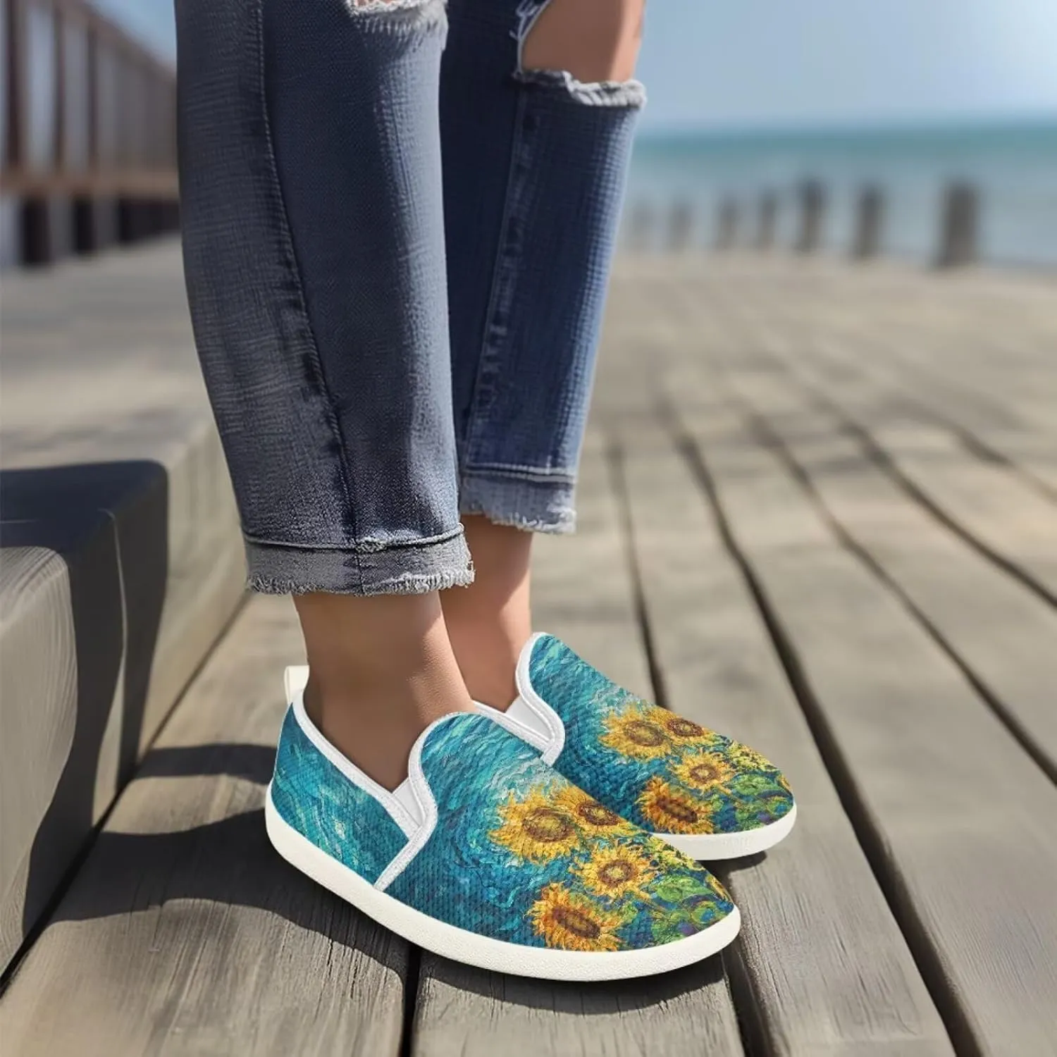 Flower Pattern Flat Mesh Shoes | Slip-Resistant Work Shoes & Tennis Shoes | Comfortable & Stylish Shoes for Women