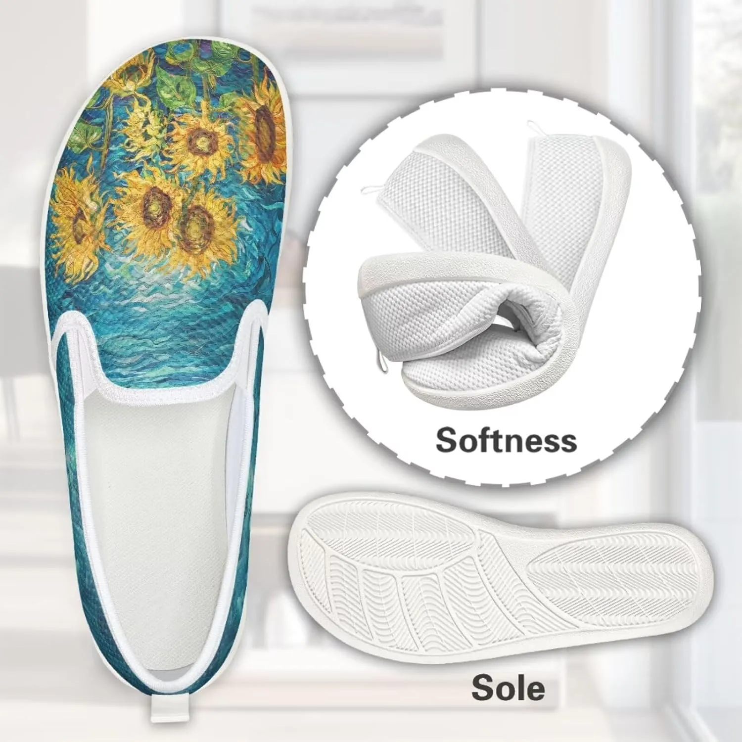 Flower Pattern Flat Mesh Shoes | Slip-Resistant Work Shoes & Tennis Shoes | Comfortable & Stylish Shoes for Women