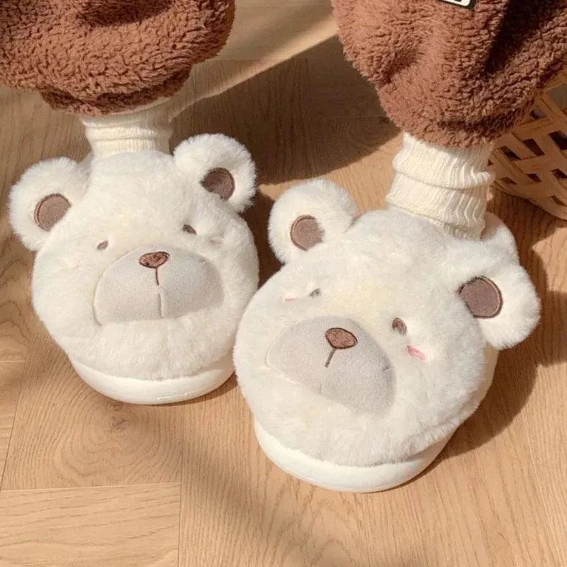 Fluffy Bear Slippers – Cozy Plush Indoor House Shoes