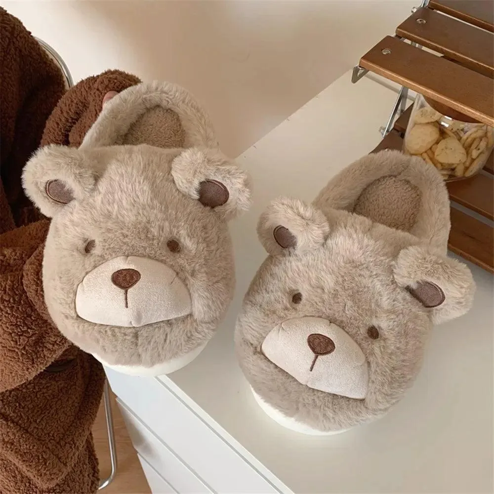 Fluffy Bear Slippers – Cozy Plush Indoor House Shoes