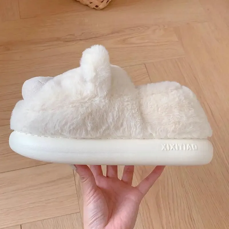 Fluffy Bear Slippers – Cozy Plush Indoor House Shoes
