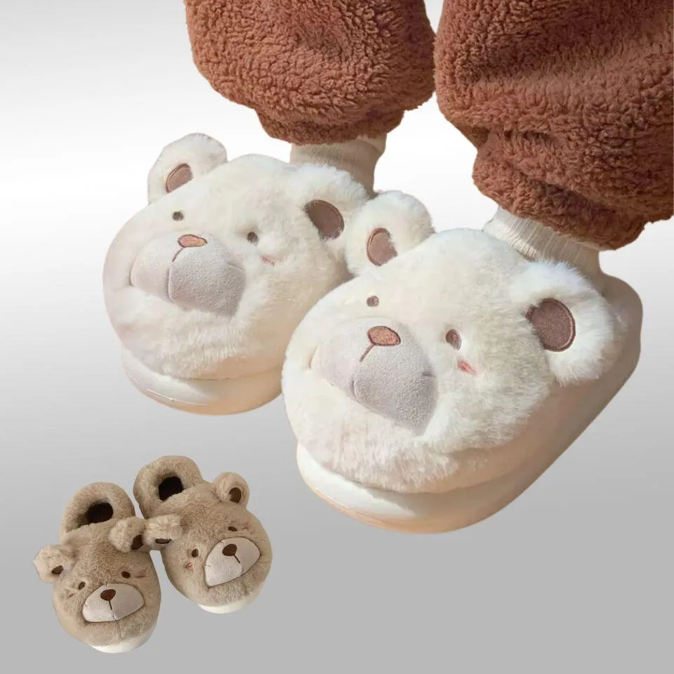 Fluffy Bear Slippers – Cozy Plush Indoor House Shoes