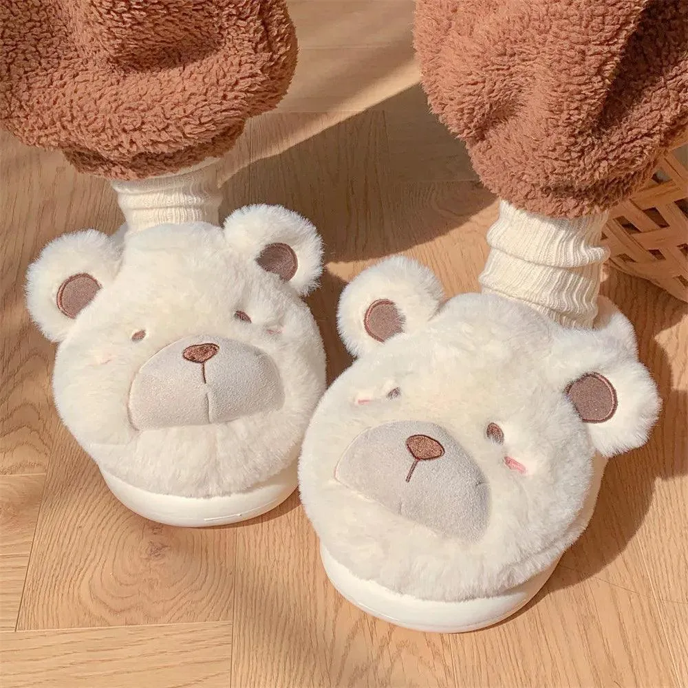 Fluffy Bear Slippers – Cozy Plush Indoor House Shoes
