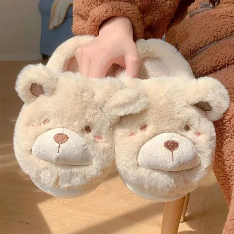 Fluffy Bear Slippers – Cozy Plush Indoor House Shoes