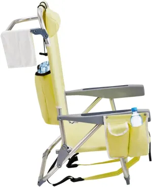 Folding Beach Chair with 350LBS Capacity, Portable Backpack Chair with 5 Position Reclining, Compact Lay Flat Foldable Chair for Pool, Patio, Outdoor Concert Travel and Camping(Yellow-Normal)