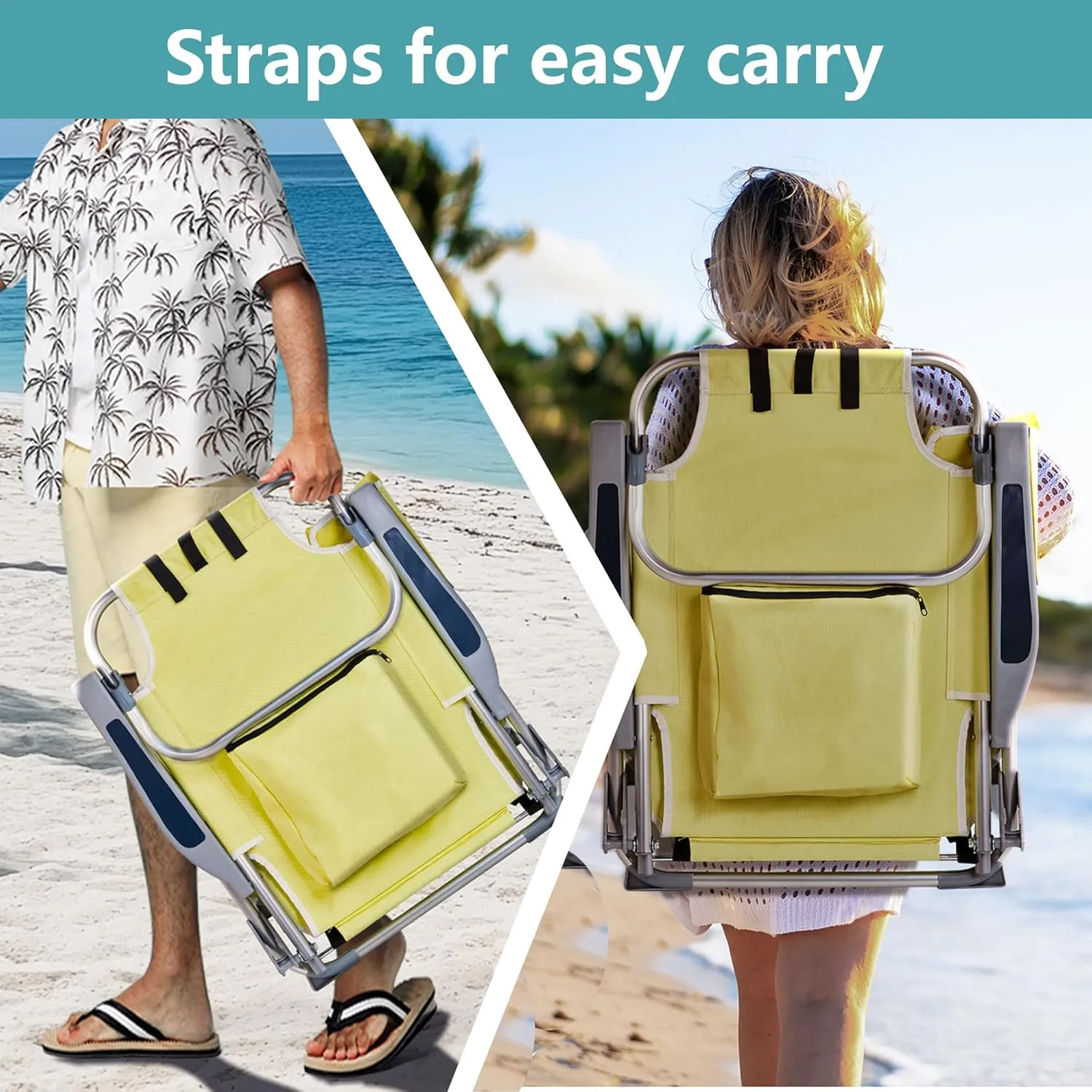 Folding Beach Chair with 350LBS Capacity, Portable Backpack Chair with 5 Position Reclining, Compact Lay Flat Foldable Chair for Pool, Patio, Outdoor Concert Travel and Camping(Yellow-Normal)