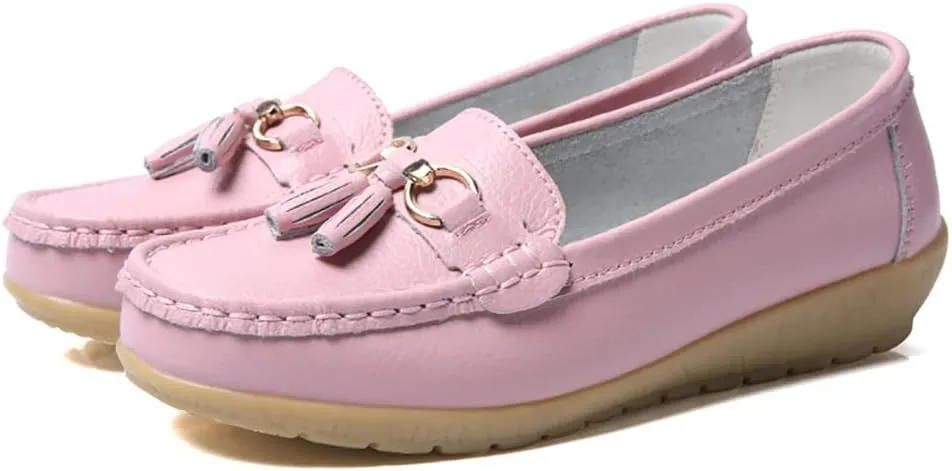 FolHaoth Women's Loafer Comfortable Casual Shoes Non Slip Leather Natural Driving Fashion Moccasin Flats Breathable Soft Nurse Walking Ladies Slip On Shoes