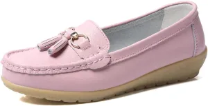 FolHaoth Women's Loafer Comfortable Casual Shoes Non Slip Leather Natural Driving Fashion Moccasin Flats Breathable Soft Nurse Walking Ladies Slip On Shoes